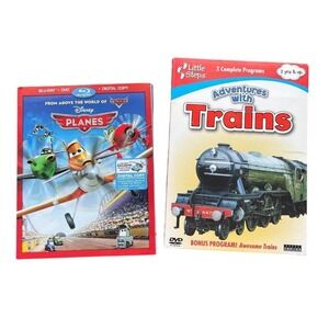 Disney Planes Blu-ray DVD Combo & Adventures with Trains DVD Kids Movie Lot